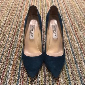 Jimmy Choo teal suede stiletto pointed toe pump